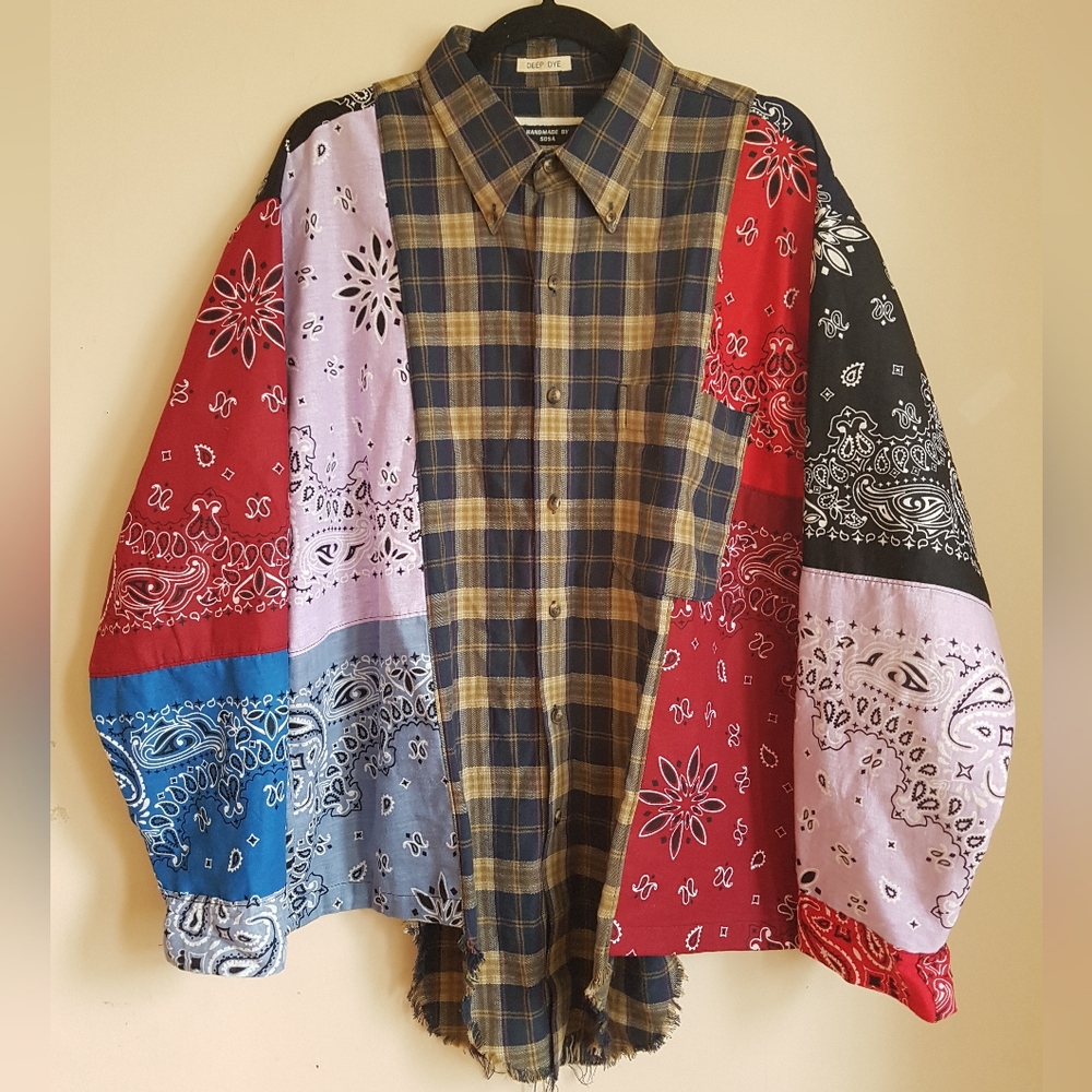 CUSTOM BANDANA REWORKED FLANNEL SHIRT